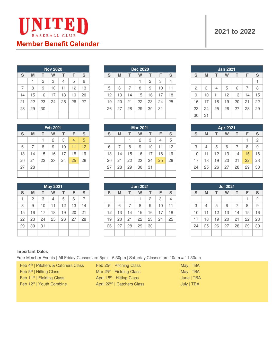 Member Benefit Calendar 2021-2022